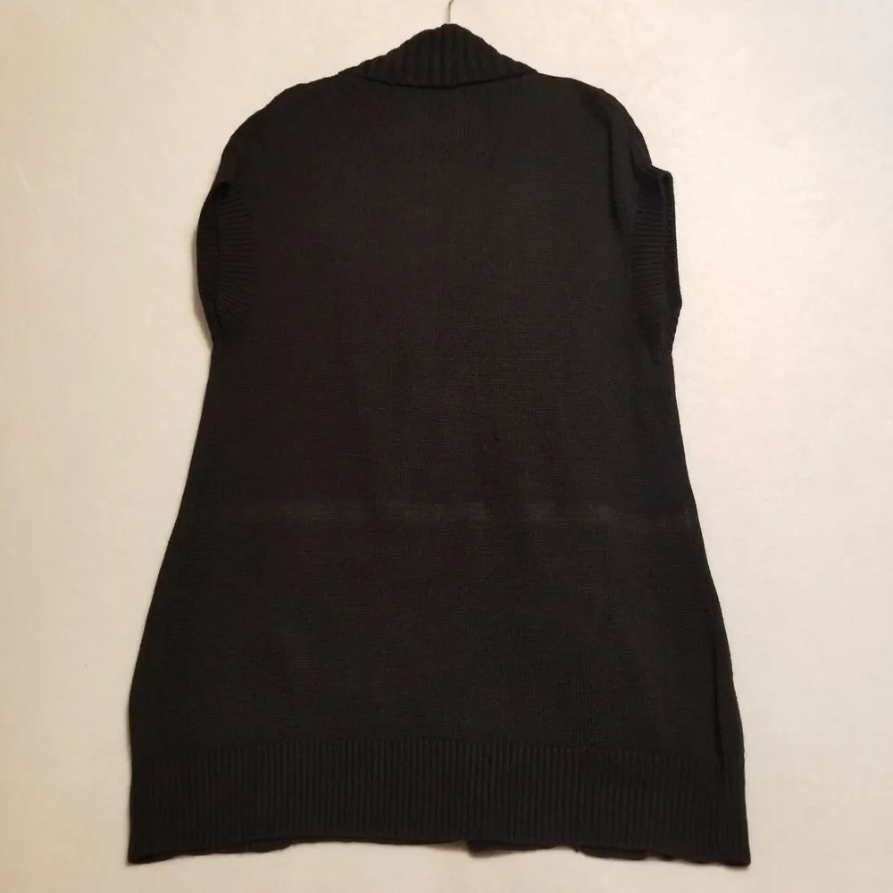 Chicos 3 (XL) Cardigan Black Sleeveless Pockets Knit Academia Office Lagenlook